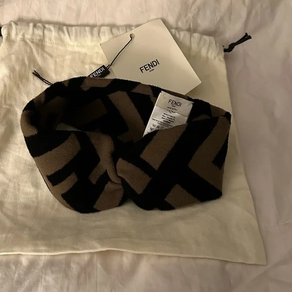 Fendi Black and Brown Logo Headband - Picture 9 of 10